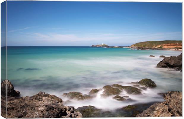 St Ives bay and Godrevy Canvas Print by Eddie John