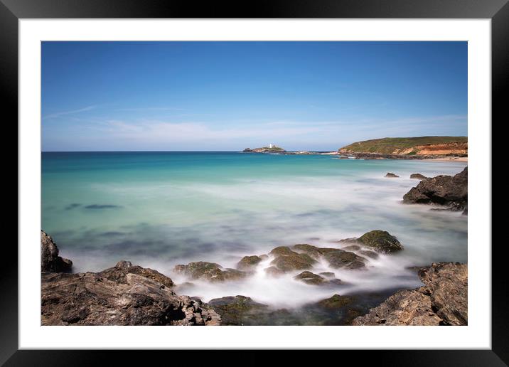 St Ives bay and Godrevy Framed Mounted Print by Eddie John