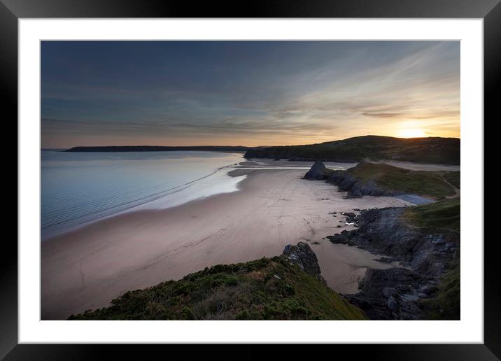 Three Cliffs Bay and The Great Tor Framed Mounted Print by Leighton Collins