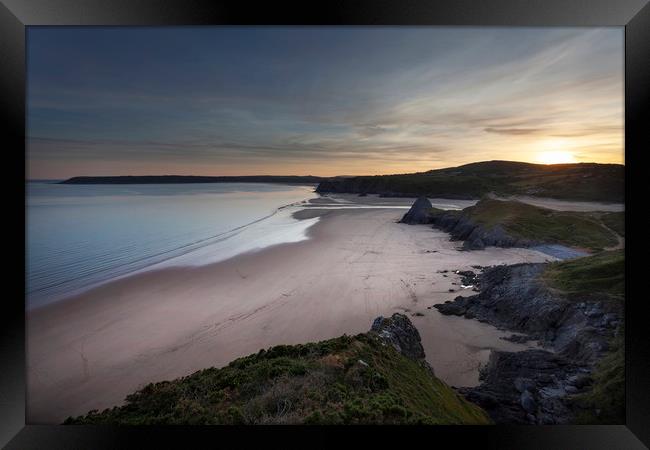 Three Cliffs Bay and The Great Tor Framed Print by Leighton Collins