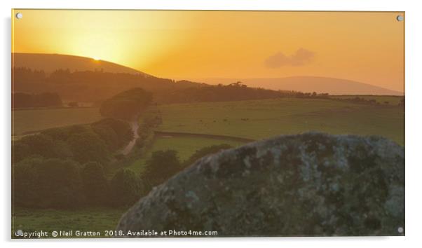 Sunset from Hound Tor Acrylic by Nymm Gratton