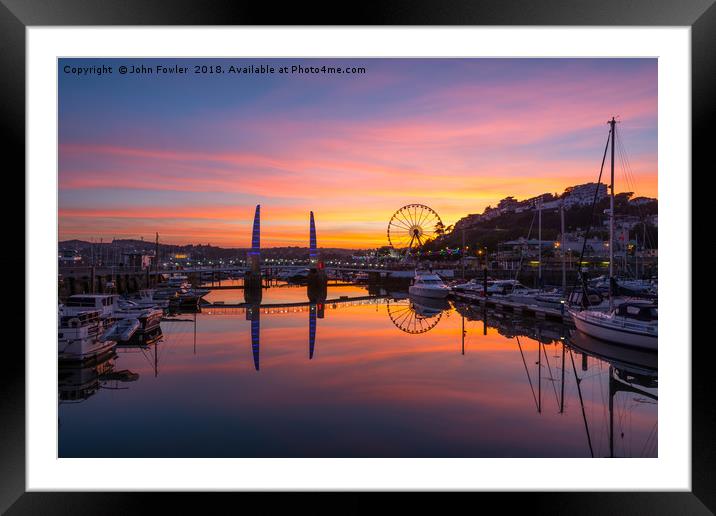  Torquay Harbour Sunset Framed Mounted Print by John Fowler