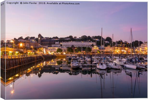 Torquay Harbour At Twilight Canvas Print by John Fowler