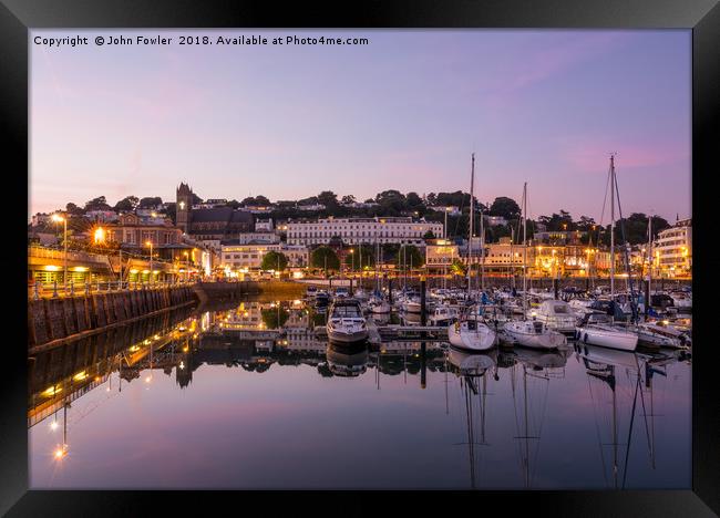 Torquay Harbour At Twilight Framed Print by John Fowler