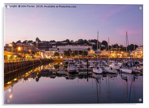 Torquay Harbour At Twilight Acrylic by John Fowler