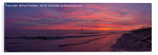 Crosby Beach Sunset Panorama Acrylic by Paul Madden