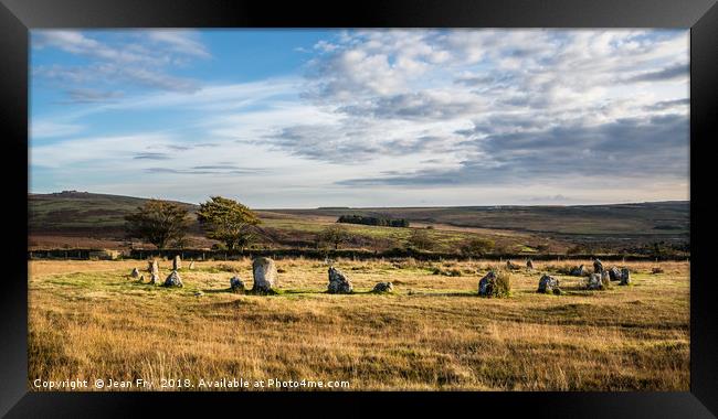 Brisworthy Stone Circle on Dartmoor. Framed Print by Jean Fry