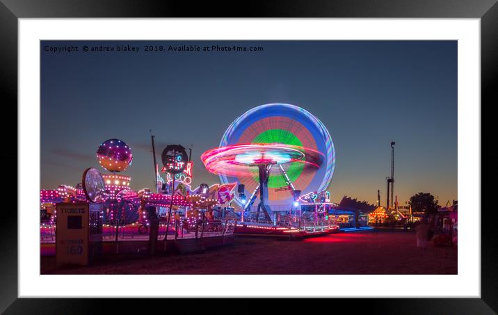 Thrilling Rides at Newcastle's Night Fair Framed Mounted Print by andrew blakey
