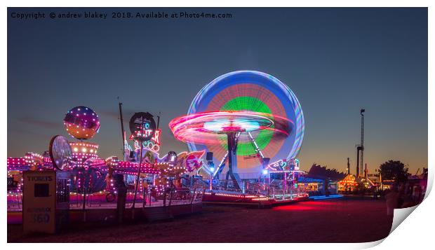 Thrilling Rides at Newcastle's Night Fair Print by andrew blakey