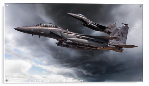 Two fighter jets close up in storm clouds Acrylic by Simon Bratt LRPS