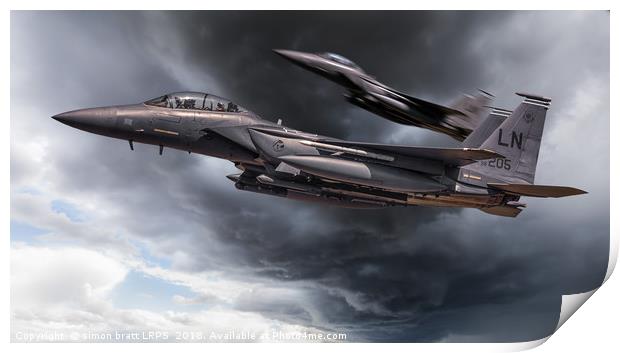 Two fighter jets close up in storm clouds Print by Simon Bratt LRPS