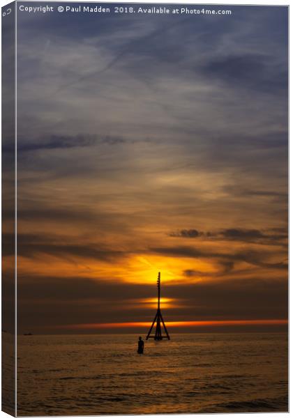 Golden Sunset At Crosby Beach Canvas Print by Paul Madden