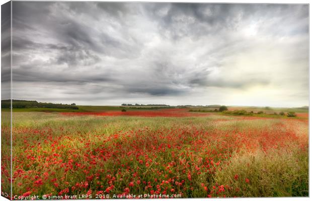 Vast wild red poppy fields landscape Canvas Print by Simon Bratt LRPS