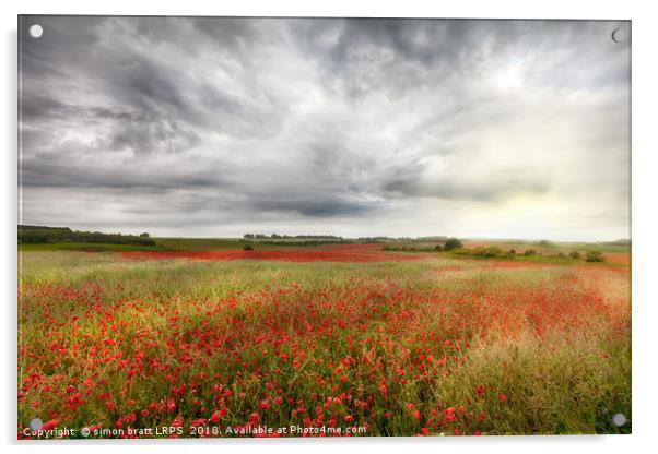 Vast wild red poppy fields landscape Acrylic by Simon Bratt LRPS