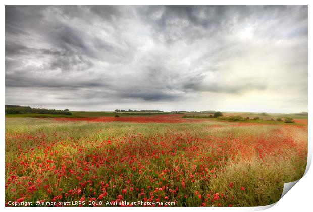 Vast wild red poppy fields landscape Print by Simon Bratt LRPS
