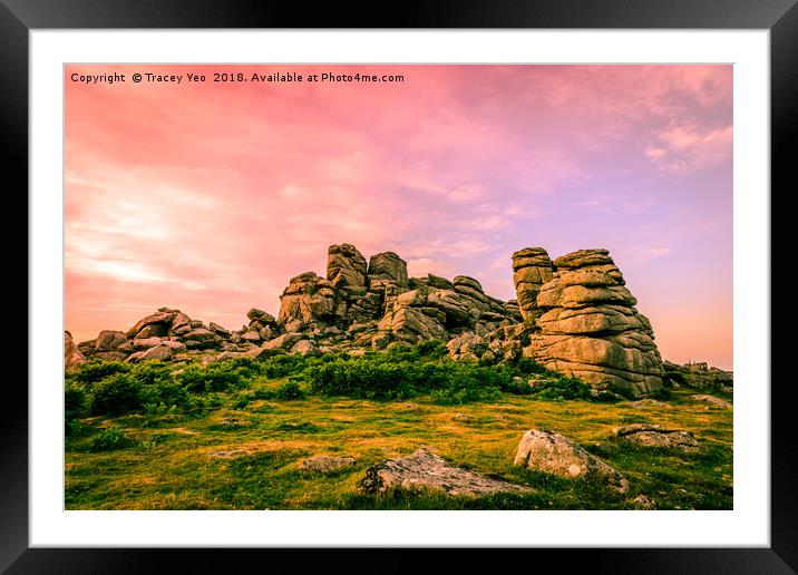 Sunset Over Hound Tor. Framed Mounted Print by Tracey Yeo