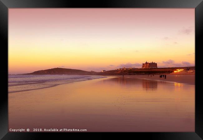 Sunset on Fistral Beach Framed Print by Diane Griffiths
