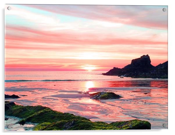         TREVONE BEACH  SUNSET                      Acrylic by Anthony Kellaway