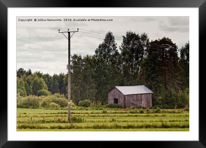 Old Barn By The Power Lines Framed Mounted Print by Jukka Heinovirta