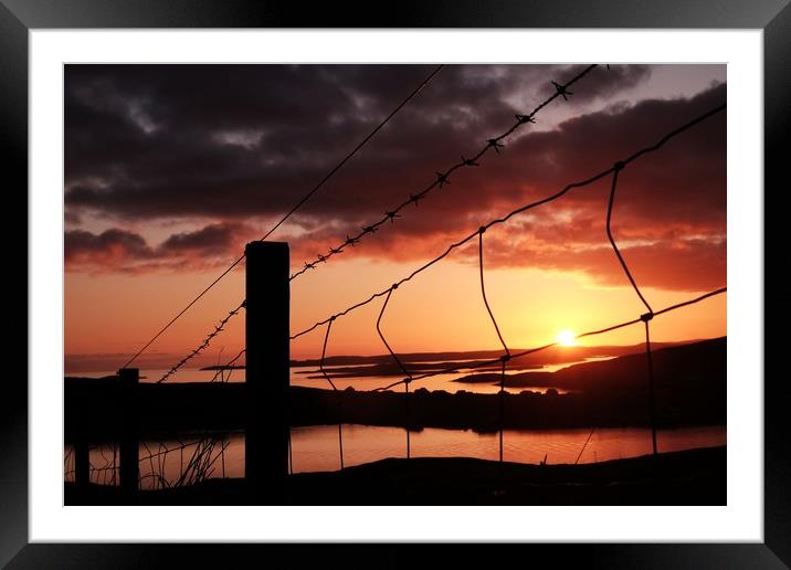 Fence In The Sunset at Uradale, Shetland. Framed Mounted Print by Anne Macdonald