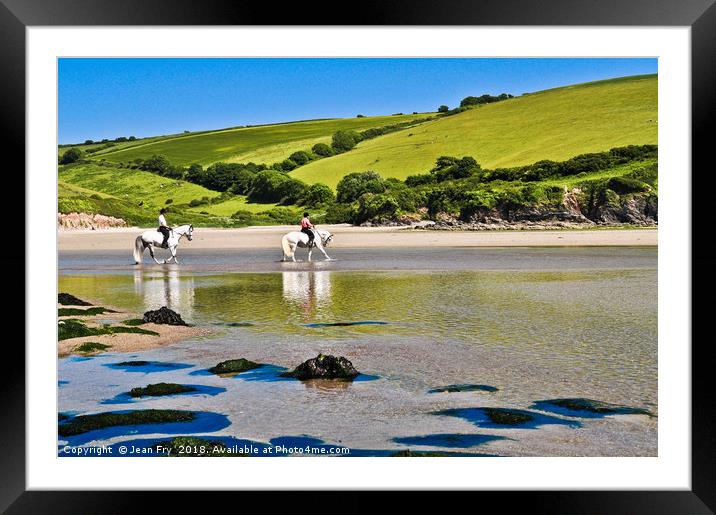 Horse Riders on Mothecombe beach  Framed Mounted Print by Jean Fry