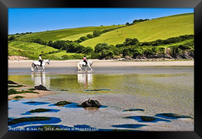 Horse Riders on Mothecombe beach  Framed Print by Jean Fry