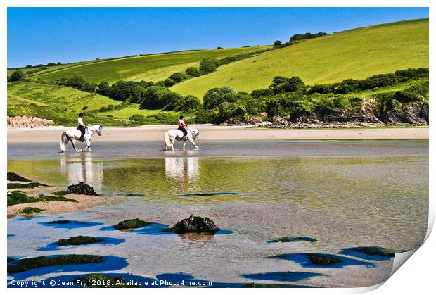 Horse Riders on Mothecombe beach  Print by Jean Fry