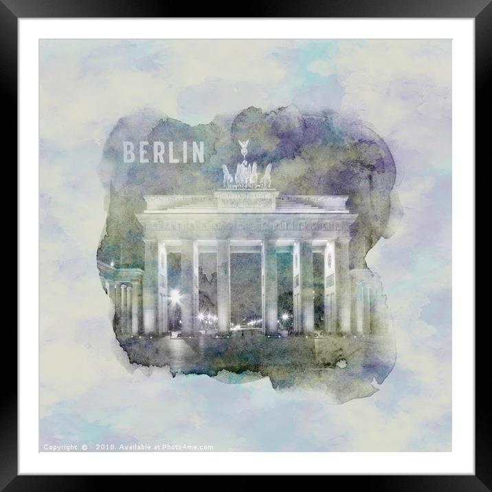 BERLIN Brandenburg Gate | watercolor Framed Mounted Print by Melanie Viola