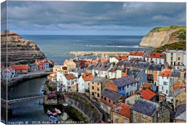 "Evening light on Staithes" Canvas Print by ROS RIDLEY