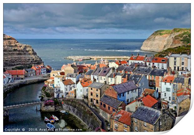 "Evening light on Staithes" Print by ROS RIDLEY