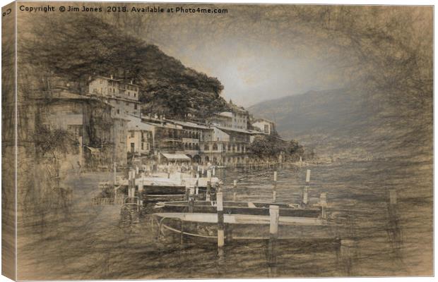 Italian Lakeside Village. Digital sketch Canvas Print by Jim Jones