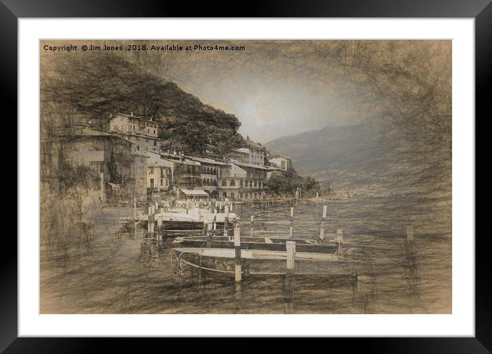 Italian Lakeside Village. Digital sketch Framed Mounted Print by Jim Jones