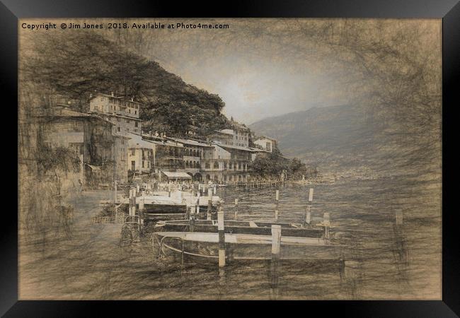 Italian Lakeside Village. Digital sketch Framed Print by Jim Jones