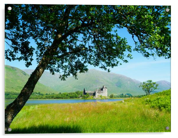 Kilchurn Castle from the banks of Loch Awe. Acrylic by Tommy Dickson