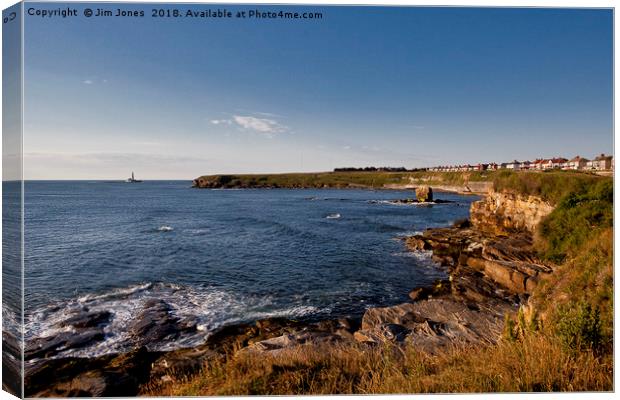 Collywell Bay in morning Sunshine Canvas Print by Jim Jones