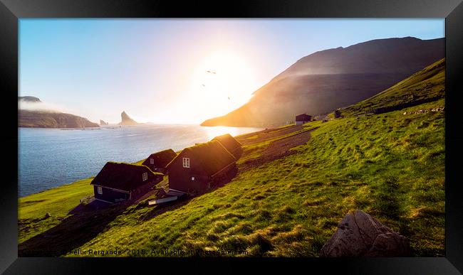 Faroe Islands Houses Sunset Framed Print by Felix Pergande