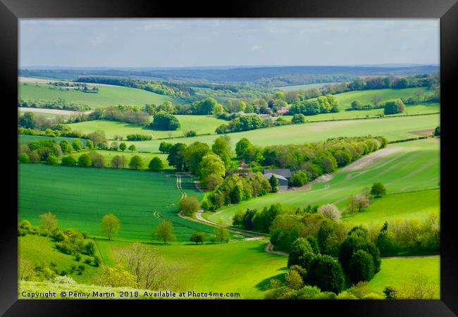 Lush English Countryside at Combe in Wiltshire Framed Print by Penny Martin