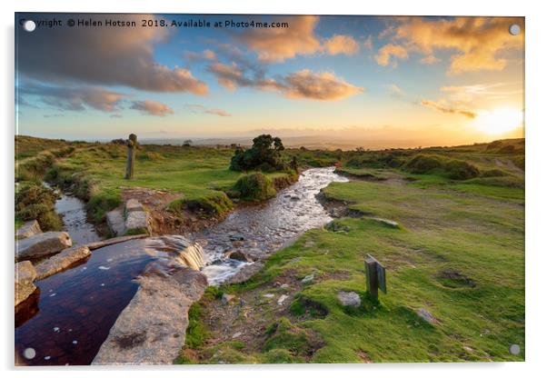 Sunset on Dartmoor Acrylic by Helen Hotson