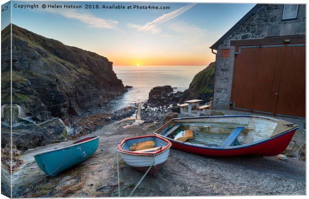Sunrise at Church Cove in Cornwall Canvas Print by Helen Hotson