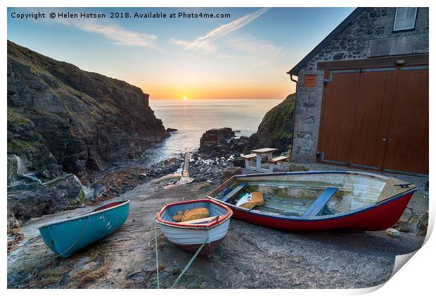 Sunrise at Church Cove in Cornwall Print by Helen Hotson