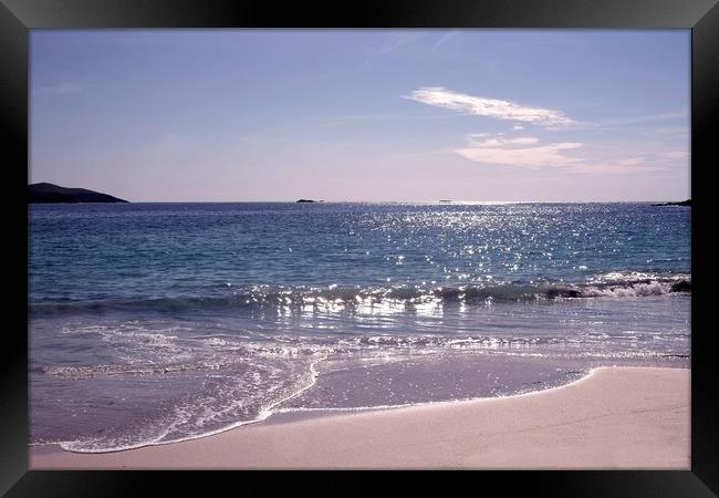 Sea And Sand At Meal Beach, Burra, Shetland. Framed Print by Anne Macdonald