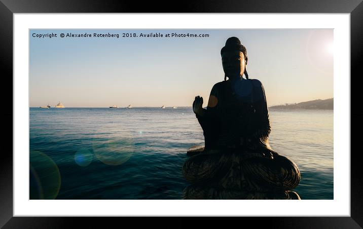 Partial silhouette of wooden Buddha in water Framed Mounted Print by Alexandre Rotenberg