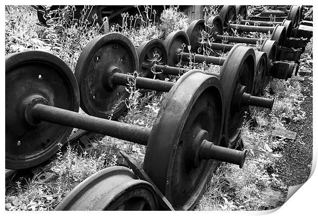Train bogie wheels Print by Tony Bates