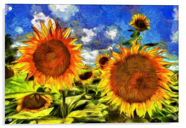 Sunflowers Van Gogh Acrylic by David Pyatt