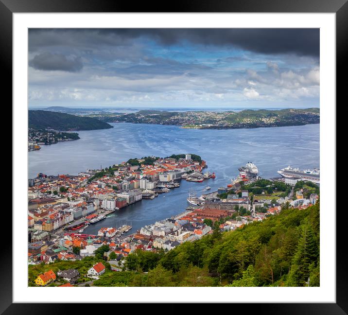 The city of Bergen Norway Framed Mounted Print by Hamperium Photography