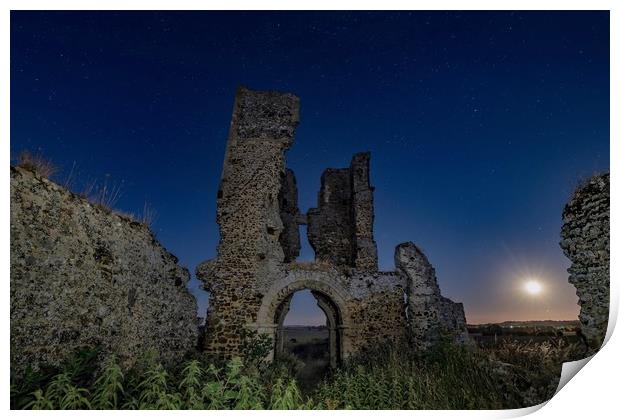 Moonrise over Bawsey ruins  Print by Gary Pearson