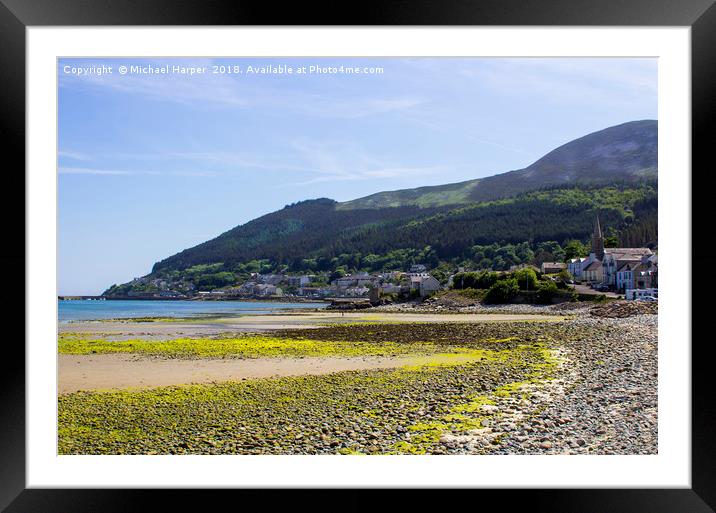 Dundrum Bay and Newcastle Town from the beach Framed Mounted Print by Michael Harper