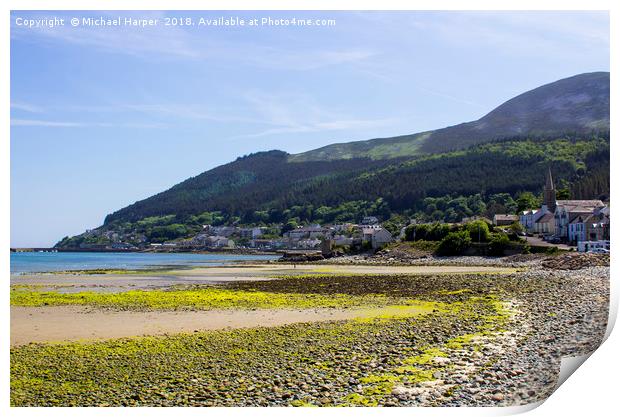 Dundrum Bay and Newcastle Town from the beach Print by Michael Harper
