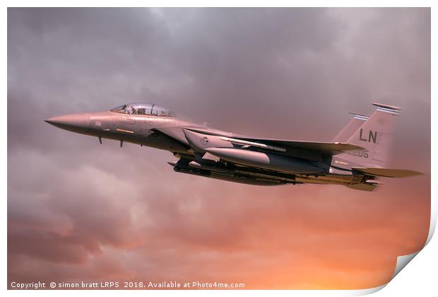 RAF Lakenheath Suffolk F-15 Eagle in flight with o Print by Simon Bratt LRPS