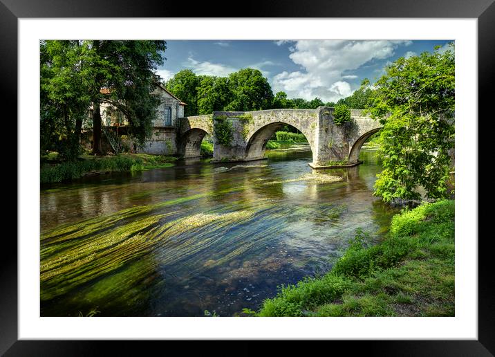 Boudeilles, a bridge on the river Dronne Framed Mounted Print by Rob Lester